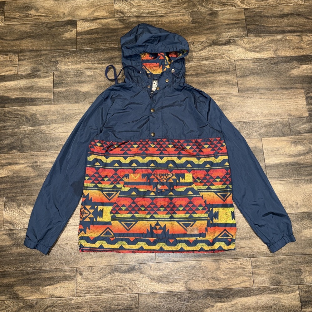 Dravus Hooded Anorak Jacket Southwest Aztec Print Men's Size L Front Pouch